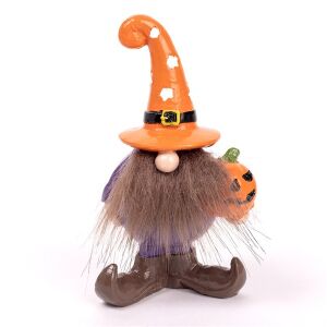 IRIS polirezin orrszakáll, álló, halloween tökkel, narancssárga sapkában, lila ruha 13,1cm 146521700 - Halloweeni dekoráció