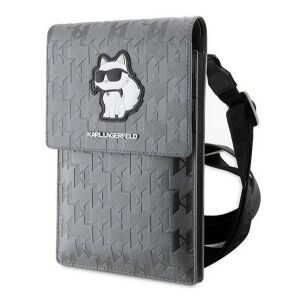 KARL LAGERFELD SAFFIANO MONOGRAM CHOUPETTE kézitáska álló univerzális, vállpánt, EZÜST 146524087 - Öltözködés kiegészítő