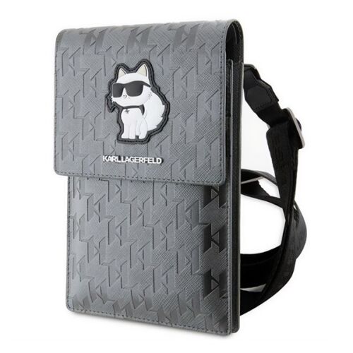 KARL LAGERFELD SAFFIANO MONOGRAM CHOUPETTE kézitáska álló univerzális, vállpánt, EZÜST 146524087