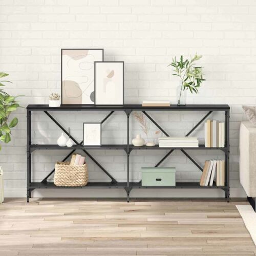 vidaXL Konzolasztal polcokkal Fekete tölgy 160 x 30 x 75 cm Faanyag 146548672