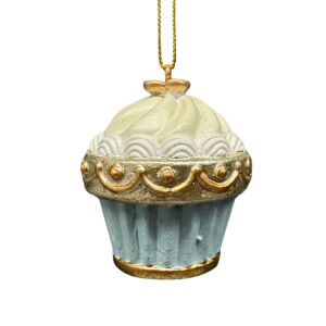 Arany kék karácsonyi muffin dísz 5cm