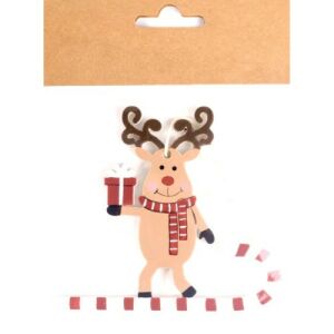 Karácsonyi dekor fa akasztós 10x9 cm rénszarvas síléccel