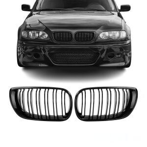 Doppelgrill für BMW 3er E46 Limousine/Touring 2001-2005, glänzend schwarz 146558590 - AutoUp