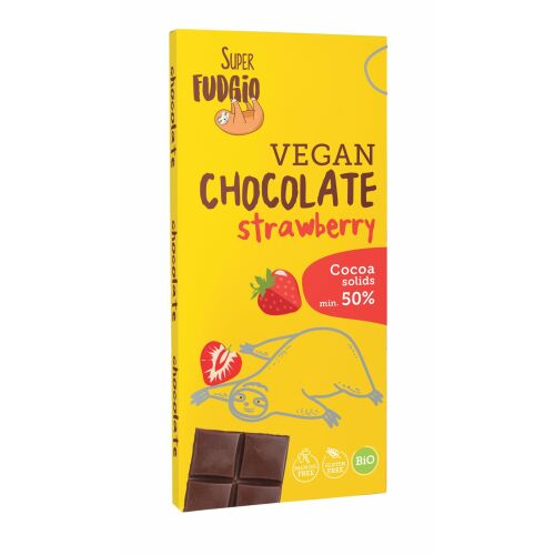 Super Fudgio Vegán Epres Csokoládé 80g, bio és gluténmentes - Édesség