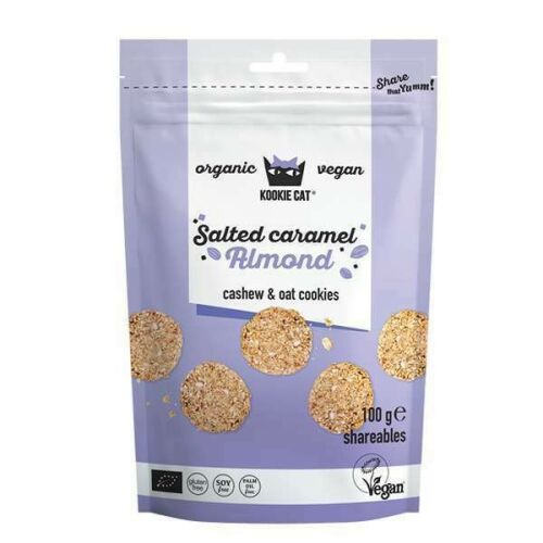 Kookie Cat Sós Karamellás Mandulás Keksz, 100g-os csomag, bio és vegán - Keksz
