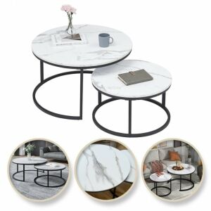 Set aus 2 runden Couchtischen, weiß, STL14, eCarla