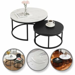 Set aus 2 runden Couchtischen, weiß und schwarz, STL14BCZ, eCarla