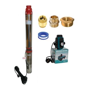 Kit Pompa submersibila de mare adancime, DDT, QJD12-120-1.8, 1800 W, 8 m³/h, 12 turbine, Inox + Presostat electronic inteligent digital reglabil DDT + accesorii 146565462 - Irigare