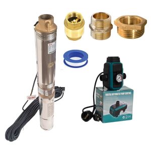 Kit Pompa submersibila de adancime, DDT, 4QJD2-8, 1500 W, 8 turbine, 7 mc/h , 25 metri cablu + Presostat electronic inteligent digital reglabil DDT + accesorii 146565465 - Irigare