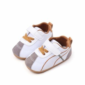 Pantofiori sport pentru bebelusi, albi cu insertii gri si maro, 6-9 luni (Marimea 19 incaltaminte) 146570373 - Pantofi pentru copii