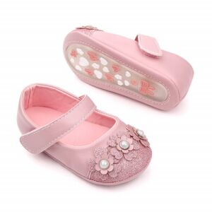 Pantofiori roz cu sclipici si floricele, 6-9 luni (Marimea 19 incaltaminte) 146570668 - Pantofi pentru copii