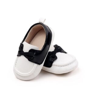 Pantofiori albi cu negru tip mocasini, 9-12 luni (Marimea 20 incaltaminte) 146571047 - Pantofi pentru copii
