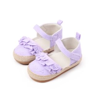 Pantofiori lila cu volanase si detalii florale, 9-12 luni (Marimea 20 incaltaminte) 146571225 - Pantofi pentru copii