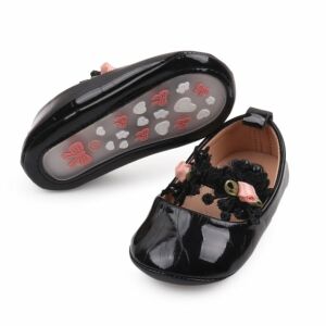 Pantofiori eleganti negrii cu trandafirasi roz, 6-9 luni (Marimea 19 incaltaminte) 146571614 - Pantofi pentru copii