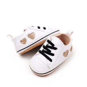 Tenisi albi pentru fetite - Glitter hearts, 3-6 luni (Marimea 18 incaltaminte) 146571798 - Pantofi pentru copii