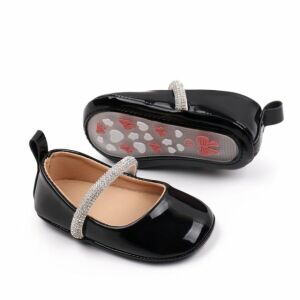 Pantofiori negri lacuiti cu bareta cu strasuri, 0-3 luni 146572206 - Pantofi pentru copii