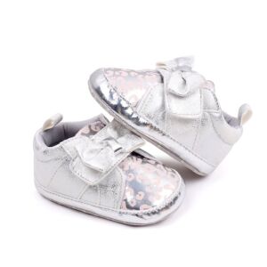 Pantofiori argintii cu imprimeu si fundita, 9-12 luni (Marimea 20 incaltaminte) 146572335 - Pantofi pentru copii