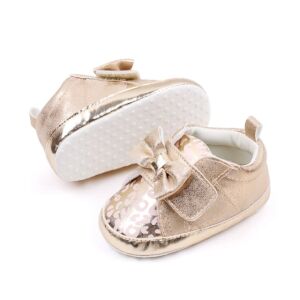 Pantofiori aurii cu imprimeu si fundita, 9-12 luni (Marimea 20 incaltaminte) 146572630 - Pantofi pentru copii