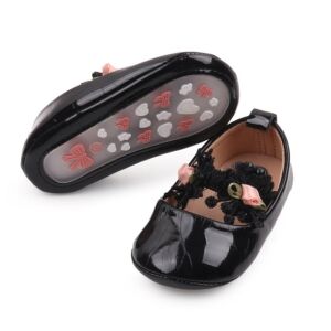 Pantofiori eleganti negrii cu trandafirasi roz, 0-3 luni 146573179 - Pantofi pentru copii