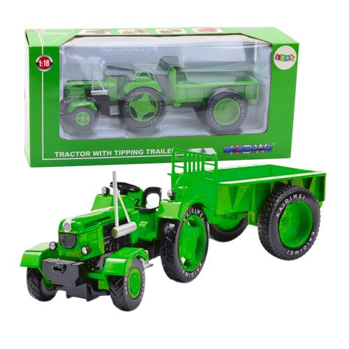 Fém mezőgazdasági traktor pótkocsival zöld 1:18 24733 146579579