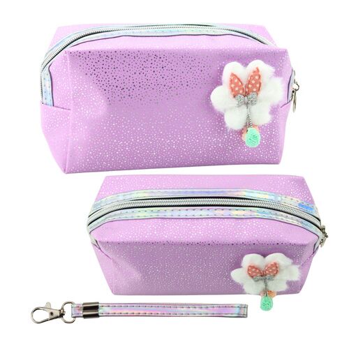 Tolltartó kozmetikai táska íj csillogó részecskék lila – 22020