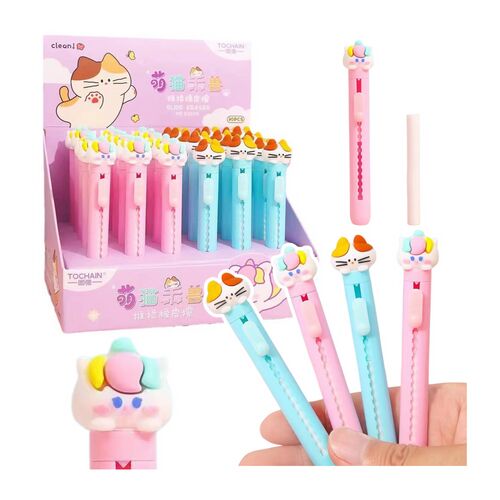 Radír toll kihúzható macska figurával Kék Rózsaszín – 21640 146579909