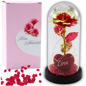 Örökrózsa Üvegben Kristály LED Világító Pillangó Piros 21x11cm 21328 146580733 - Ajándék ötlet Valentin-napra