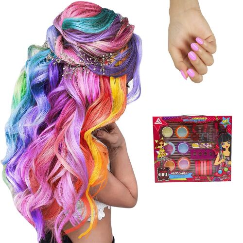 XXL szépítkező készlet kislányoknak 6 féle színes hajkrétával és 3 féle csillogó körömlakkal (BBJ) 146581713