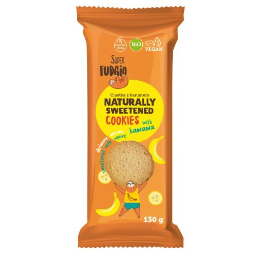 Super Fudgio Bio Agavé és Banán Keksz 130g, természetesen édesített vegán snack - Keksz