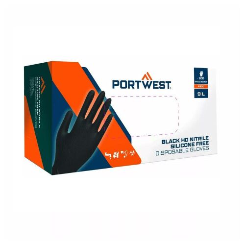 Portwest 100db 9/L egyszerhasználatos púdermentes, nitril fekete kesztyű A930 Orange HD 146584699