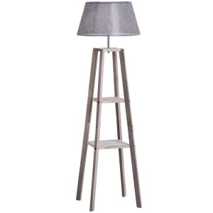 HOMCOM Lampadar din Lemn cu Abajur din Tesatura, Gri 146588151 - Lămpi de podea