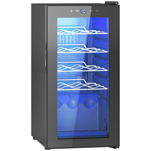 HOMCOM borhűtő 15 palackhoz, 44 literes űrtartalommal, hőmérséklet-szabályozással és állítható polcokkal, fekete