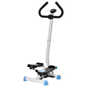 HOMCOM léptetőpad fogantyúval és LCD monitorral, otthoni fitnesz léptetőpad csúszásgátló pedálokkal, 55x44x108 cm, fehér 146589894 - Lépcsőzőgép & Taposó