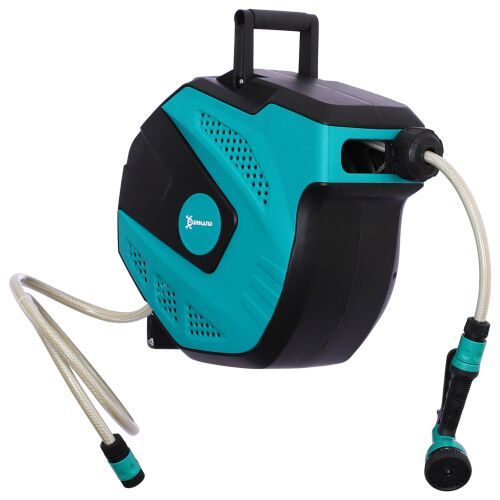 DURHAND Automatikus fali tömlőtartó 7 öntözési móddal, műanyag, 44x22,5x41 cm, fekete és zöld