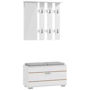 Homcom Set Hol 4‑in‑1 – Banca cu Scaun, Cuiere & Oglinda Alb 146593761 - Seturi mobilier de hol