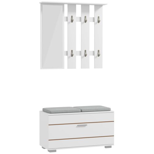 Homcom Set Hol 4‑in‑1 – Banca cu Scaun, Cuiere & Oglinda Alb 146593761