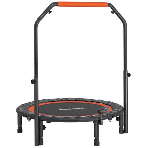 HOMCOM Trambulină Elastică Pliabilă cu Mâner Reglabil și Monitor LCD, Ø102x99-123 cm, Negru 146595395 - Trambuline de fitness