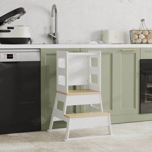 AIYAPLAY fehér tanulótorony gyerekeknek konyhai környezetben