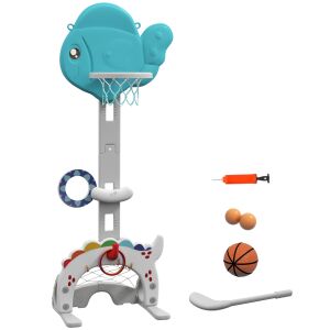 AIYAPLAY 5 az 1-ben gyerek kosárlabda palánk állítható magassággal, foci- és golfkapuval, 46x51x134-152 cm, többszínű 146599531 - Aiyaplay