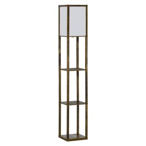 HOMCOM állólámpa 3 beépített polccal, modern dizájn MDF-ből, 26x26x160 cm, natúr fa 146602159 - Állólámpa