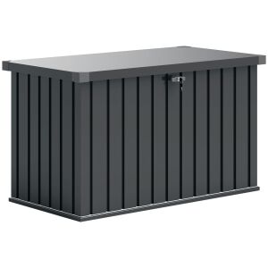 Outsunny 400 literes kültéri láda kétkaros fedéllel, zárral és 2 kulccsal, 124x66x72 cm, sötétszürke 146603990 - Kert
