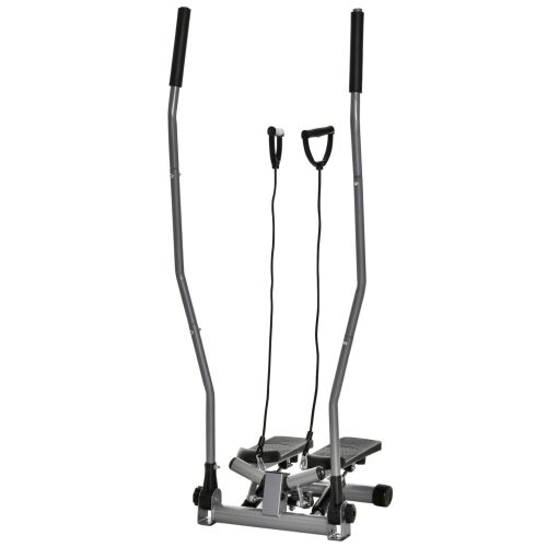 HOMCOM Fitness Stepper fogantyúval, rugalmas szalagokkal, LCD, acél/ABS, ezüst-fekete 146604288