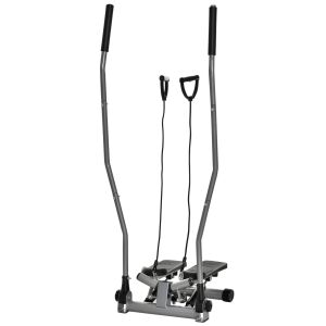 HOMCOM Stepper Fitness cu Maner, Bante Elastice, LCD, Oțel/ABS, Argintiu-Negru 146604288 - Aparate și echipamente cardio