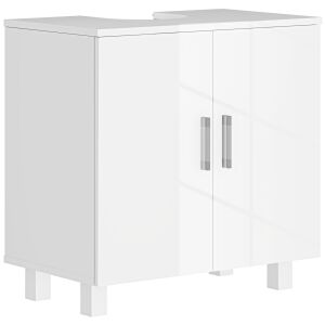 HOMCOM Mobilier Sub Chiuvetă pentru Baie cu 2 Uși, Raft Central, Mâner și Picioare Antiderapante, 60x35x60 cm, Alb Lucios 146604649 - Dulap de baie și Capace de toaleta/WC