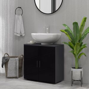 Dulap pentru chiuveta de baie cu usi dulap pentru chiuveta cu piedestal din lemn cu raft reglabil negru 146604844 - Dulap de baie și Capace de toaleta/WC