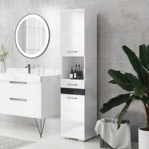 Dulap de Podea pentru Baie Dulap de Depozitare Independent Usi Sertar Rafturi Reglabile pentru Bucatarie Camera de Zi Alb depozitare laterala toaleta acasa birou hol prosop manere dus colt baza inalta vopsit rezistent la apa 146605201 - Dulap de baie și Capace de toaleta/WC