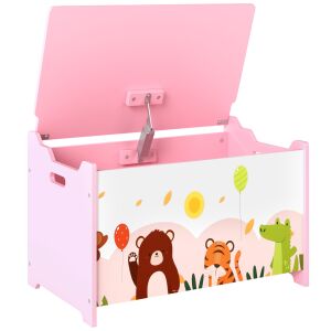 AIYAPLAY Gyerekjáték Tárolóláda, Fa Játékdoboz Biztonsági Zsanérokkal, Gyerek Hálószoba és Nappali Bútor Állatmintákkal, 60x37x39 cm, Rózsaszín 146605229 - Aiyaplay