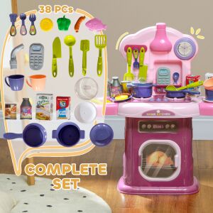 AIYAPLAY konyhai játék 3-6 éves gyermekeknek 38 kiegészítővel, valósághű hangokkal és sütővilágítással, 51x21x60 cm, rózsaszín 146605782 - Aiyaplay