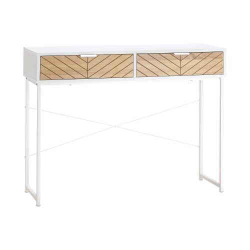 HOMCOM Modern konzol előszobába és nappaliba 2 fémfiókkal 100x30x75cm - fehér