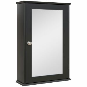 kleankin Dulap de Baie Suspendat cu Oglindă și Ușă cu Închidere Magnetică, 41x14x60 cm, Negru 146606122 - Dulap de baie și Capace de toaleta/WC